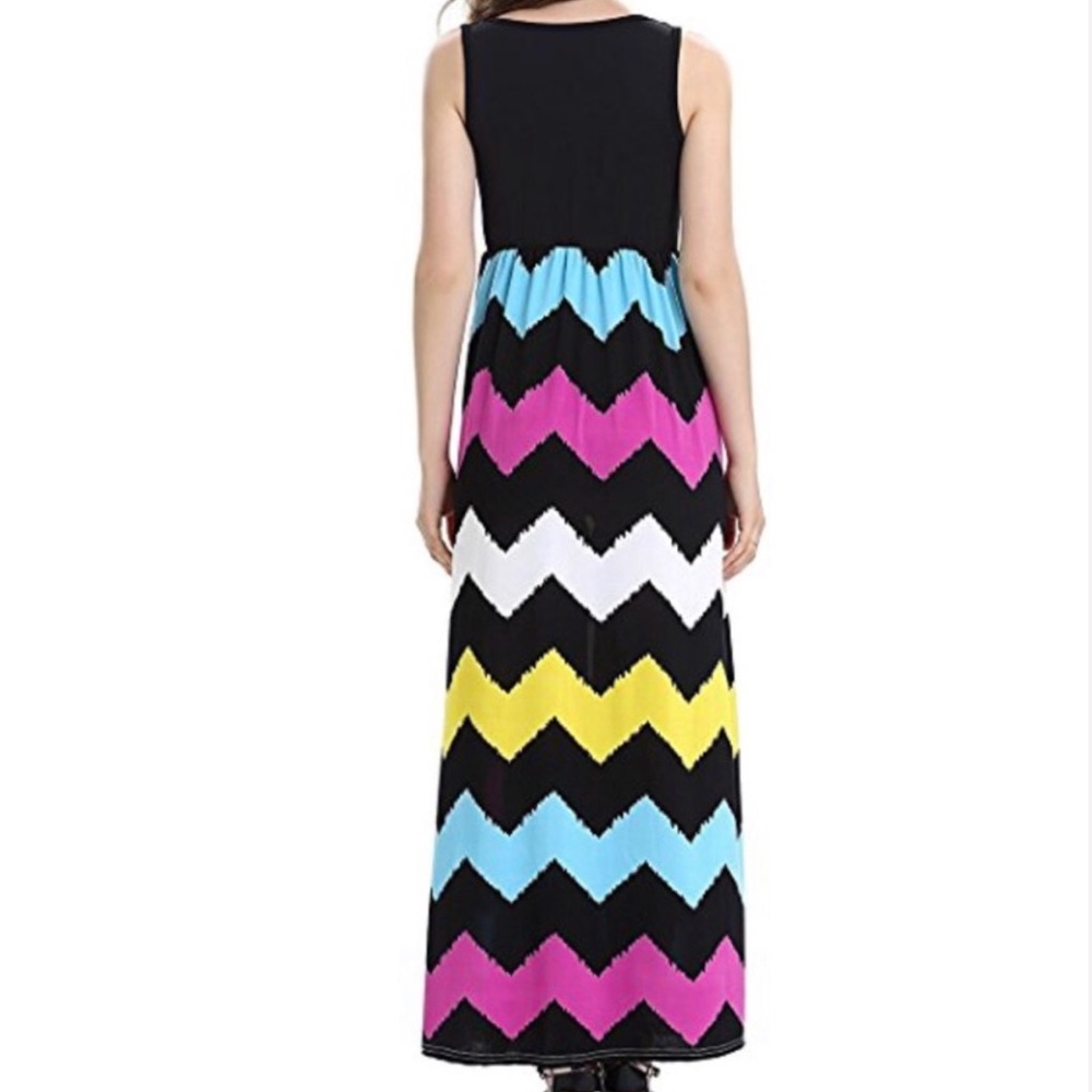 Chevron Color Block Print Boho Maxi Dress - Picture 3 of 4